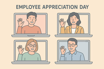 Fototapeta premium Employee appreciation day greeting from diverse team on video call