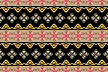 Geometric, ethnic oriental ikat seamless pattern treditional Design for background, carpet wallpaper, clothing, wrapping, batik, fabric, Vector illustration, embroidery style.  

