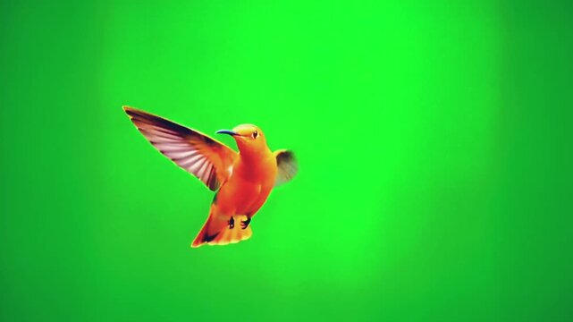 Realistic orange hummingbird isolate on green screen.