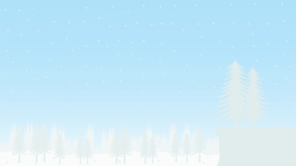 Christmas winter landscape background with snow falling and pine forest illustration