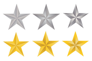 Obraz premium Shiny gold and silver five-point stars for quality rating symbol