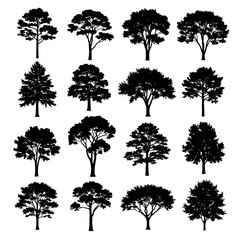 Collection of various tree silhouettes isolated on
