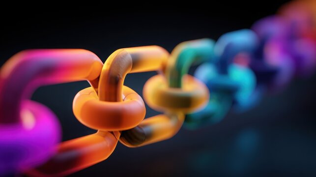 Colorful plastic chain representing diverse identity states in a blockchain conceptual framework for modern technology