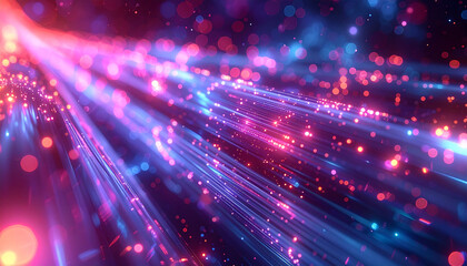 Obraz premium Data Stream Brilliance: An abstract, close-up shot of flowing data streams, with streaks of luminous energy. The scene pulses with dynamic energy and an intricate design.