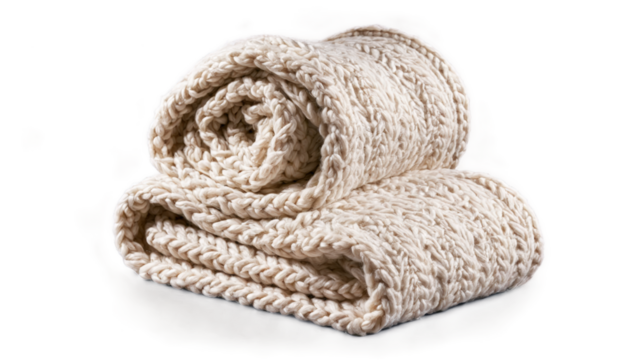 Cozy rolled blanket with intricate patterns resting on a smooth surface for added warmth in a simple living space
