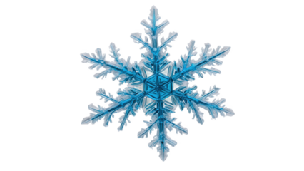 Snowflake made of blue plastic on a white background, showcasing intricate patterns of winter beauty and design