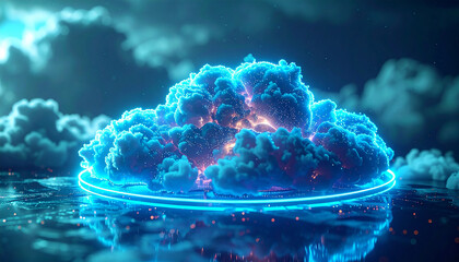 Digital cloud: A vibrant, futuristic depiction of a digital cloud. The image encapsulates concepts of cloud computing, technology, and data storage.