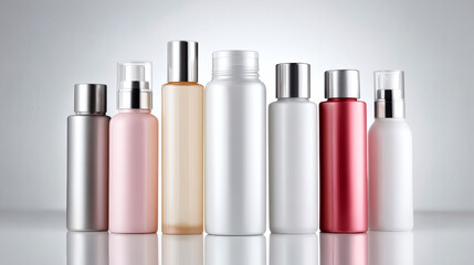 Obraz premium Assortment of various cosmetic bottles in different colors and shapes