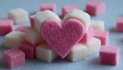 Obraz premium A decorative heart made from pink and white sugar cubes, perfect for sweet treats or creative displays