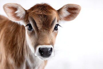 Calf's Gentle Gaze: An endearing close-up showcases the innocent charm of a young calf, its large, expressive eyes reflecting the gentle warmth of the day.