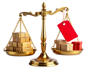   Golden Balance Scale Showing Product Value Over Price Tag