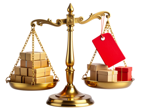   Golden Balance Scale Showing Product Value Over Price Tag