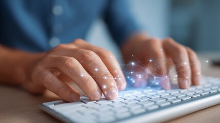 Obraz premium Person typing on computer keyboard.