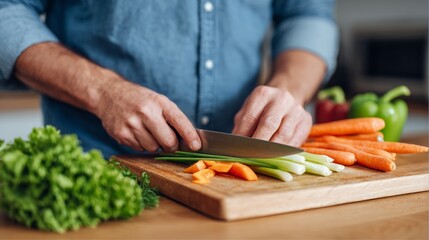 Man preparing vegetables in kitchen.