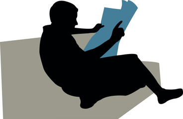 a man reading newspaper, silhouette vector