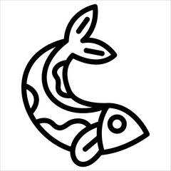 a Chinese classic koi fish icon with black single line style for design element or coloring book element