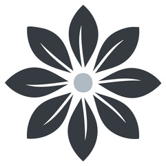 Simple symmetrical flower icon with eight petals. Modern minimalist floral graphic design element.