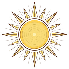 Stylized Sun Illustration with Rays and Circles Bright Light Sunshine Symbol Graphic
