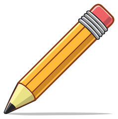 Cartoon yellow pencil with eraser for writing or drawing illustration