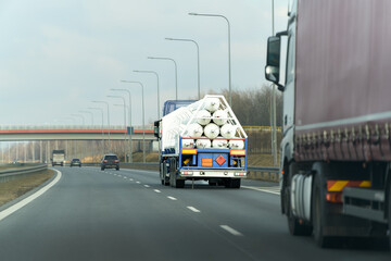 Gas transportation truck driving on highway