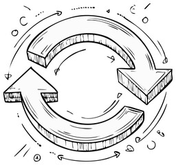 Hand Drawn Rotation Arrows Diagram with Circular Flow and Loop Symbols