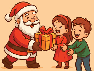 Santa Claus is giving gifts to children during Christmas celebrations