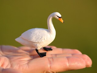 Fototapeta premium Small swan figurine in hand