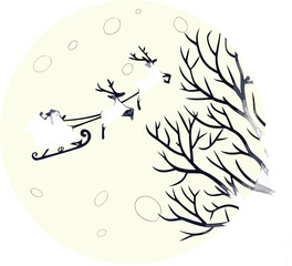 Magical Christmas Eve as Santa Claus flies his sleigh across the moonlit sky, perfect holiday spirit and winter wonderland vibes for festive projects