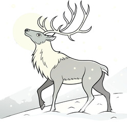 Magical reindeer gazes at the moon in a whimsical winter wonderland scene perfect for holiday storybooks and festive designs, bringing joyful cheer