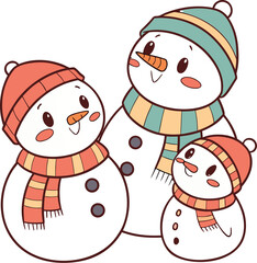 Festive snowmen family illustration bringing holiday cheer and winter vibes for adorable seasonal projects and heartwarming Christmas designs
