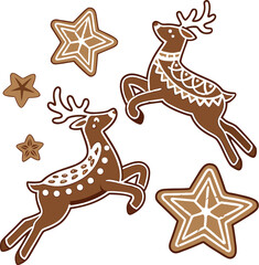 Festive gingerbread reindeers and stars for a charming Christmas celebration, perfect for holiday cards, seasonal promotions, and delightful winter designs