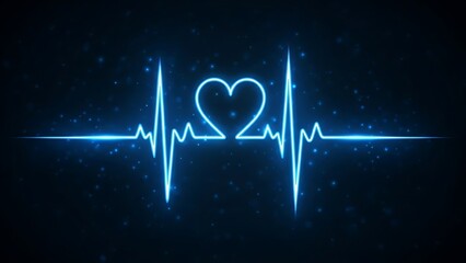 Heartbeat line with heart shape glowing on dark background