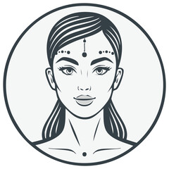 Beautiful woman portrait with tribal design, circle frame illustration