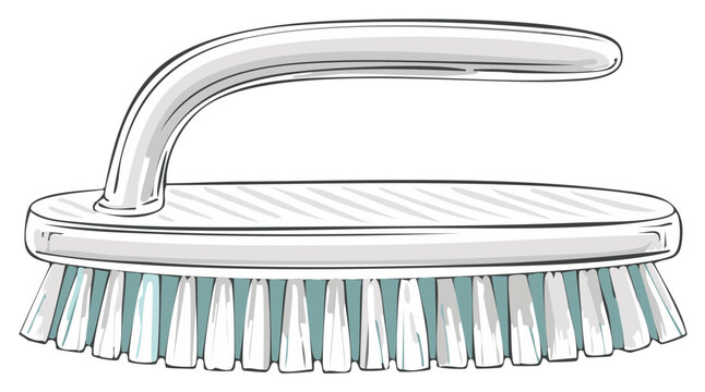 Clean scrubbing brush with white bristles and a curved handle for home cleaning tasks