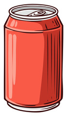Hand drawn cartoon illustration of a blank red aluminum soda can. Refreshing beverage concept.