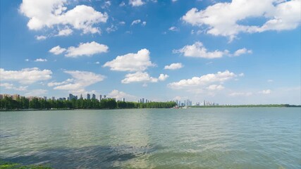 Summer timelapse scenery of Wuhan East Lake Scenic Area