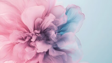 Elegant abstract pink and blue smoky cloud forms a delicate ethereal floral bloom on a pale background.