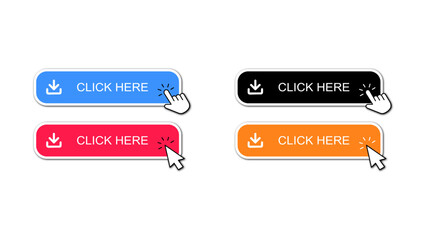 Click Here Button with Hand Mouse Cursor – Vector Icon Illustration