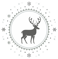 Naklejka premium Elegant winter holiday illustration with a reindeer silhouette in a circular snowflake frame