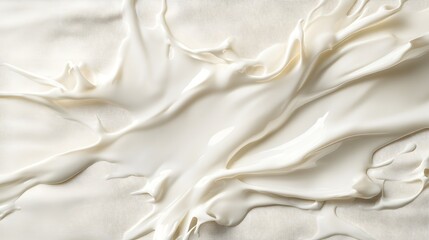 Close up of creamy white liquid swirling abstractly creating a smooth and elegant textured surface design.