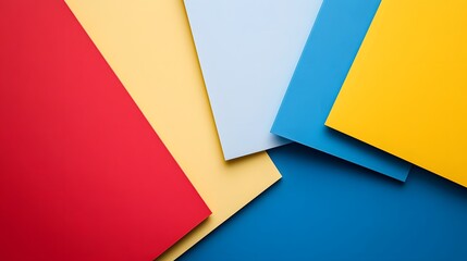 An abstract arrangement of colorful paper sheets creates a modern artistic textured flat lay background.