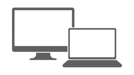 Fototapeta premium Illustration of a desktop computer monitor and a laptop computer in gray on a white background space 100