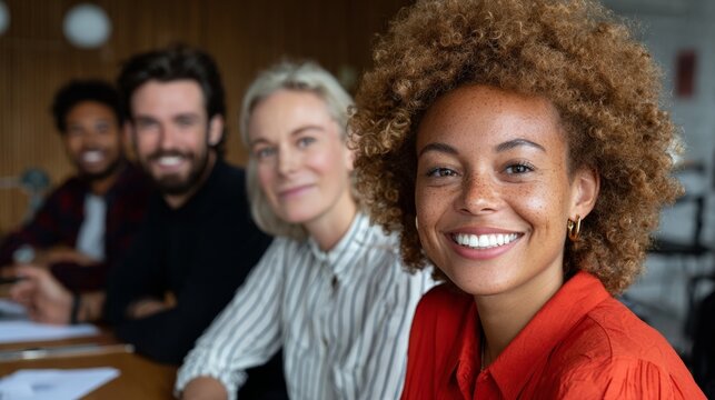 Diverse team of professionals in a conference room, celebrating success and collaboration. - Powered by Adobe