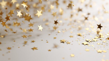 Falling Gold Star Confetti Glitter White Background