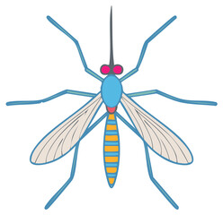 Fototapeta premium Colorful cartoon mosquito vector illustration. Top view of a flying insect pest icon.
