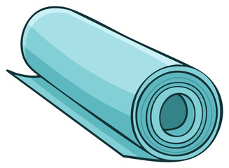 Stylized Light Blue Rolled Mat Illustration Yoga Pilates Fitness Cartoon