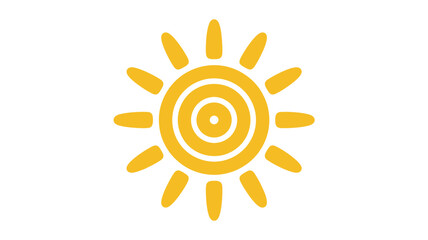 A yellow sun with concentric circles and rays on a white background in a simple cartoon style