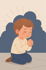 Street Child Praying at Night Illustration