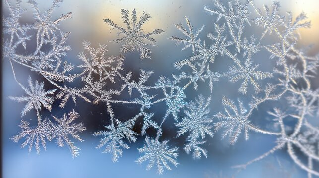 Intricate frost crystals on clear glass pane forming symmetrical branching network symbolizing equity interconnected structure crystal sharply defined
