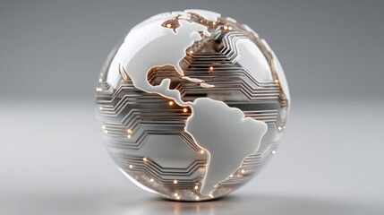 Globe featuring circuit board design representing global payment network and technological advancement in finance